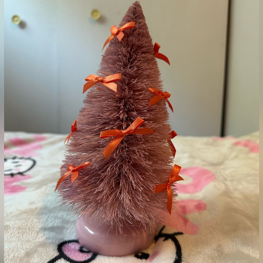 Small Anthropology pink and purple bow Christmas tree figurine / room decor